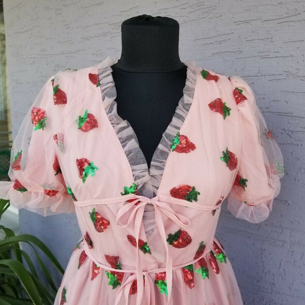 Sequin Strawberry Tulle Dress / S-XXL / Princess - Picture 2 of 4